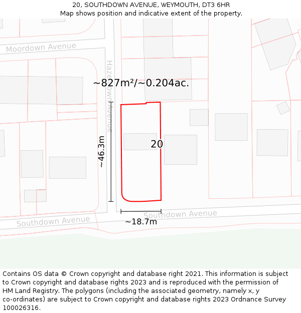 20, SOUTHDOWN AVENUE, WEYMOUTH, DT3 6HR: Plot and title map