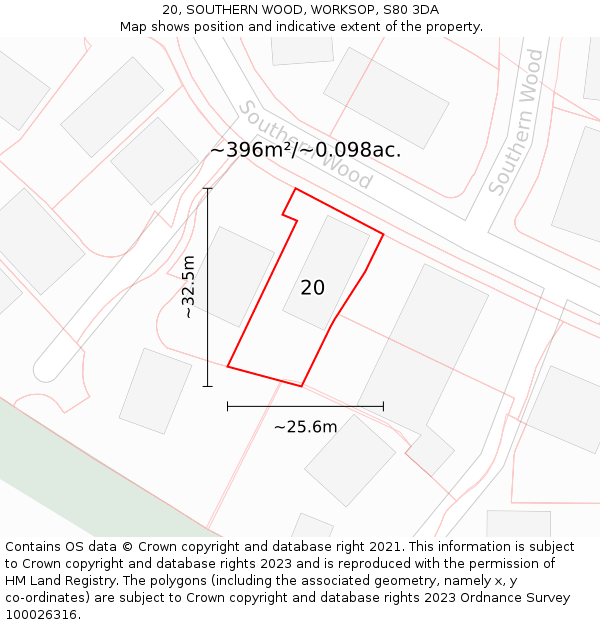 20, SOUTHERN WOOD, WORKSOP, S80 3DA: Plot and title map