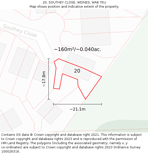 20, SOUTHEY CLOSE, WIDNES, WA8 7EU: Plot and title map