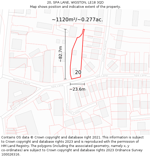 20, SPA LANE, WIGSTON, LE18 3QD: Plot and title map