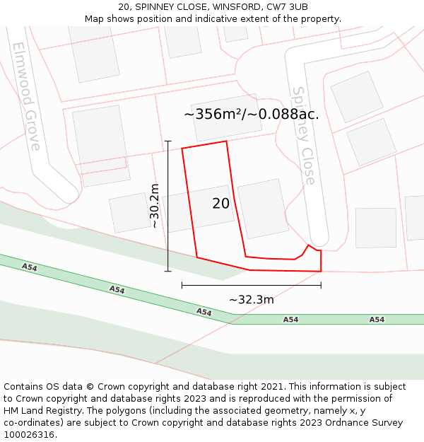 20, SPINNEY CLOSE, WINSFORD, CW7 3UB: Plot and title map