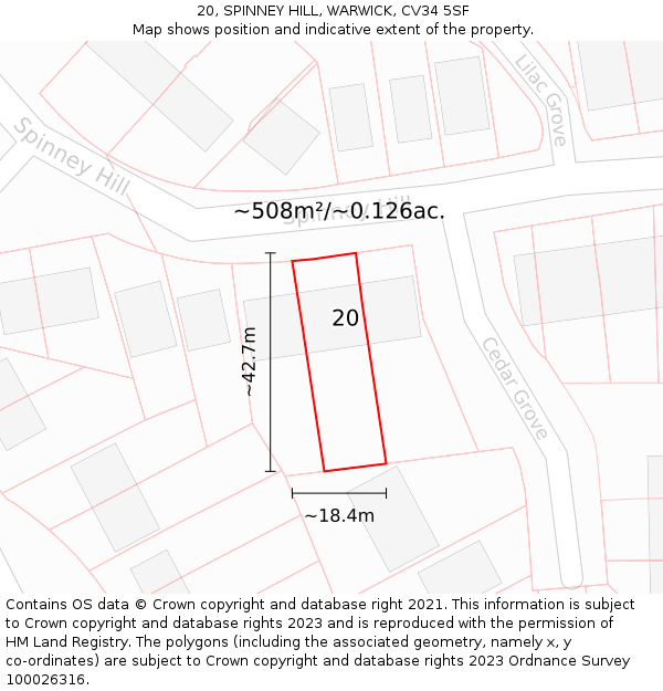 20, SPINNEY HILL, WARWICK, CV34 5SF: Plot and title map