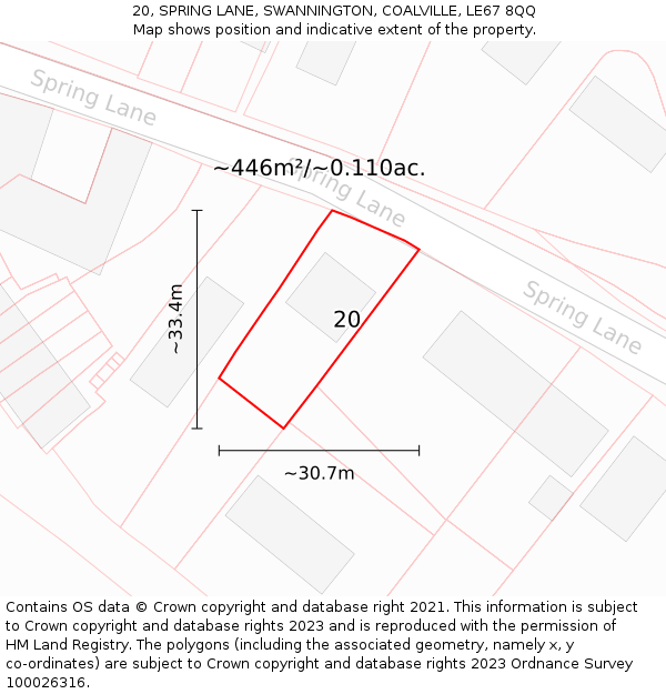 20, SPRING LANE, SWANNINGTON, COALVILLE, LE67 8QQ: Plot and title map