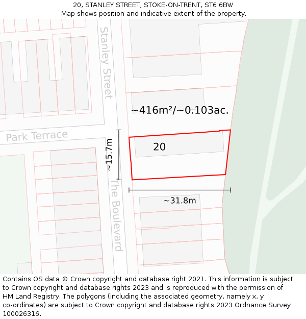 20, STANLEY STREET, STOKE-ON-TRENT, ST6 6BW: Plot and title map