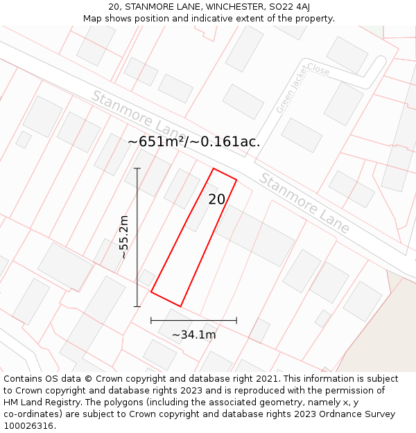 20, STANMORE LANE, WINCHESTER, SO22 4AJ: Plot and title map