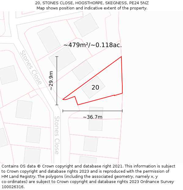 20, STONES CLOSE, HOGSTHORPE, SKEGNESS, PE24 5NZ: Plot and title map