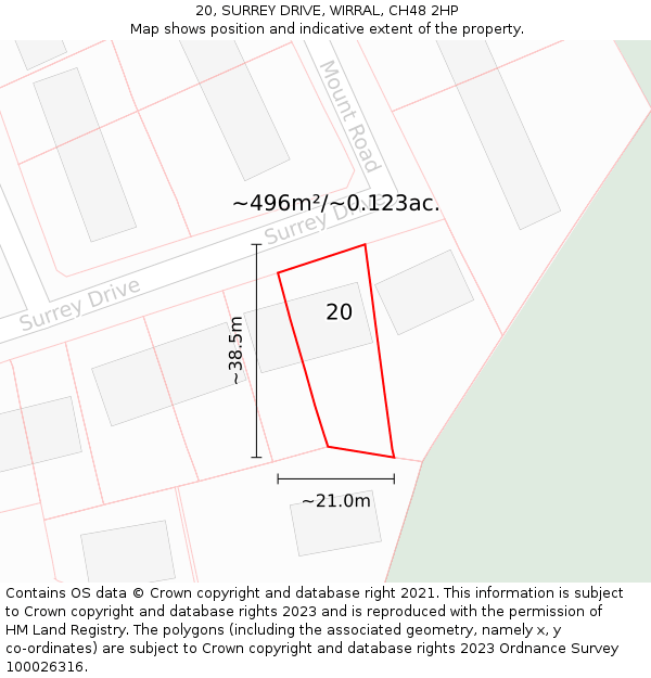 20, SURREY DRIVE, WIRRAL, CH48 2HP: Plot and title map