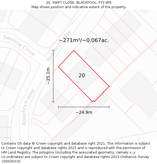 20, SWIFT CLOSE, BLACKPOOL, FY3 9PE: Plot and title map