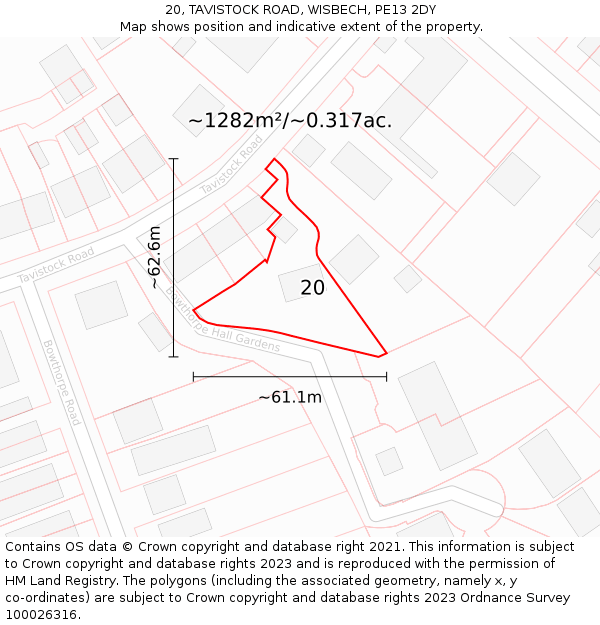 20, TAVISTOCK ROAD, WISBECH, PE13 2DY: Plot and title map