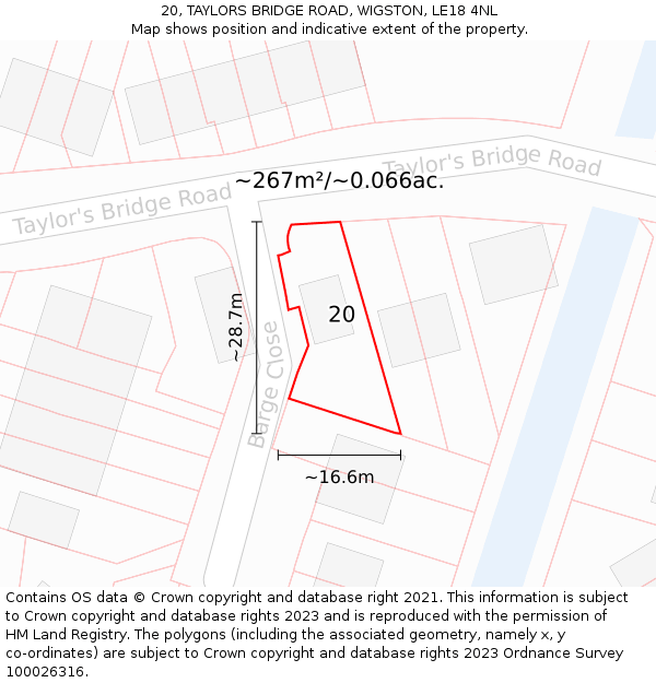 20, TAYLORS BRIDGE ROAD, WIGSTON, LE18 4NL: Plot and title map