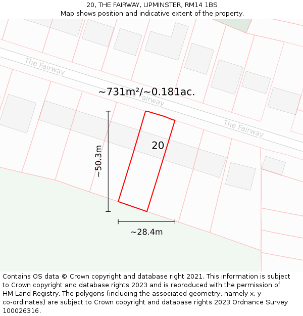 20, THE FAIRWAY, UPMINSTER, RM14 1BS: Plot and title map