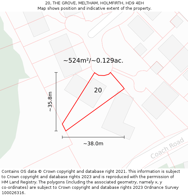 20, THE GROVE, MELTHAM, HOLMFIRTH, HD9 4EH: Plot and title map