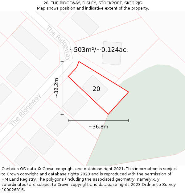 20, THE RIDGEWAY, DISLEY, STOCKPORT, SK12 2JG: Plot and title map