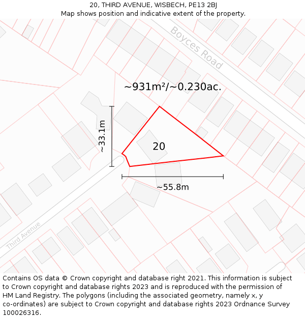 20, THIRD AVENUE, WISBECH, PE13 2BJ: Plot and title map