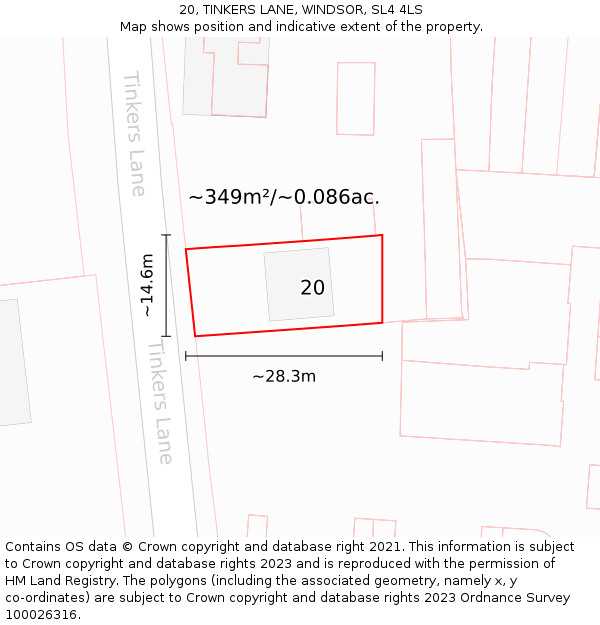 20, TINKERS LANE, WINDSOR, SL4 4LS: Plot and title map