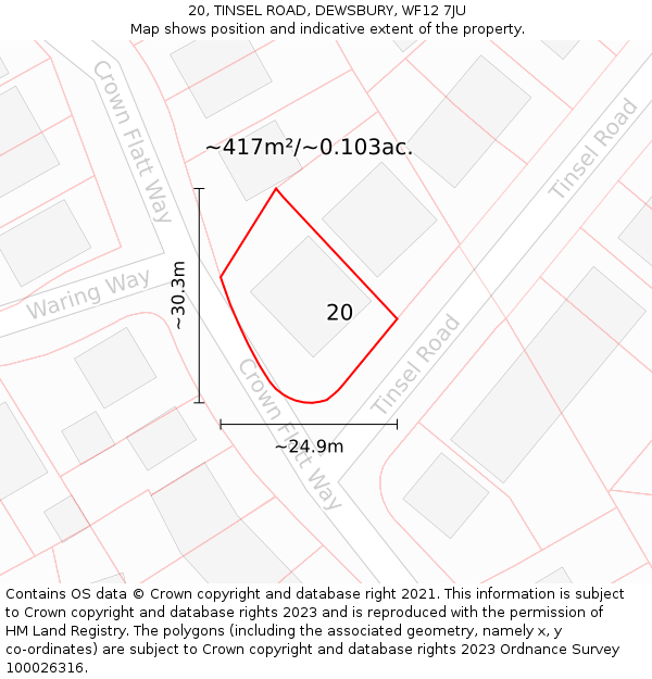 20, TINSEL ROAD, DEWSBURY, WF12 7JU: Plot and title map