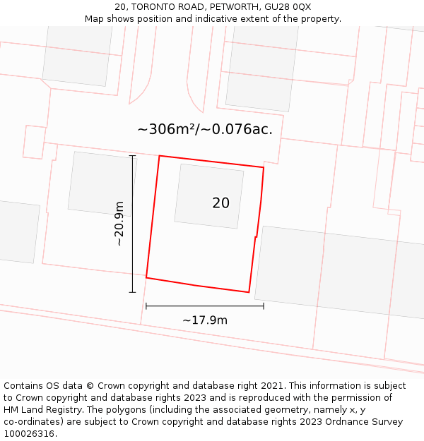 20, TORONTO ROAD, PETWORTH, GU28 0QX: Plot and title map