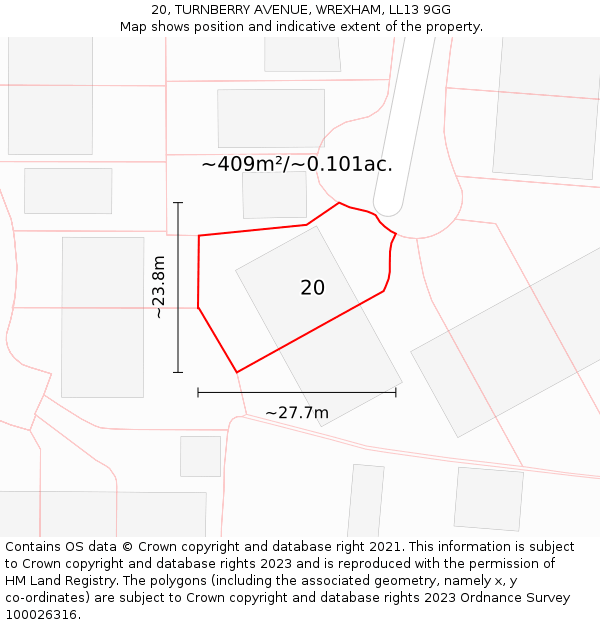 20, TURNBERRY AVENUE, WREXHAM, LL13 9GG: Plot and title map