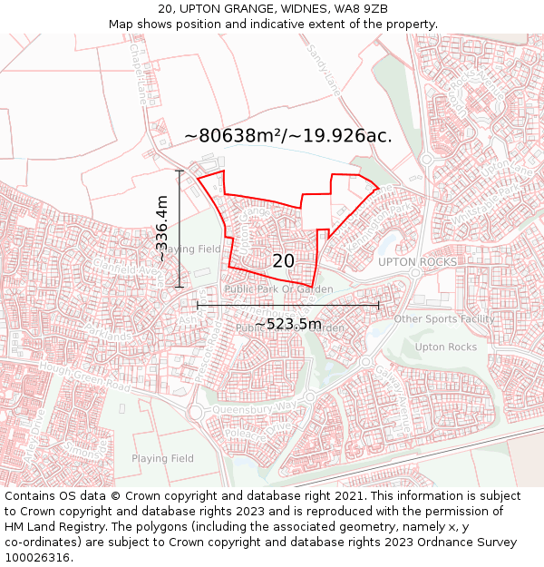 20, UPTON GRANGE, WIDNES, WA8 9ZB: Plot and title map