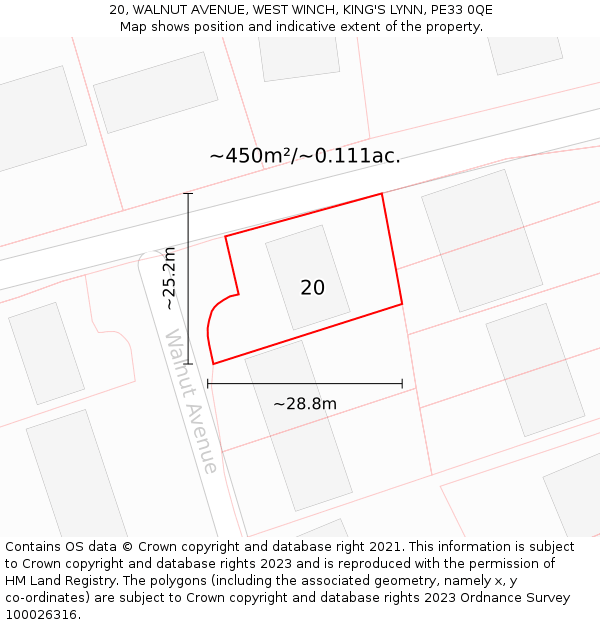 20, WALNUT AVENUE, WEST WINCH, KING'S LYNN, PE33 0QE: Plot and title map