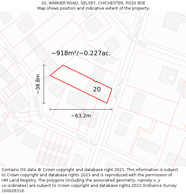 20, WARNER ROAD, SELSEY, CHICHESTER, PO20 9DE: Plot and title map