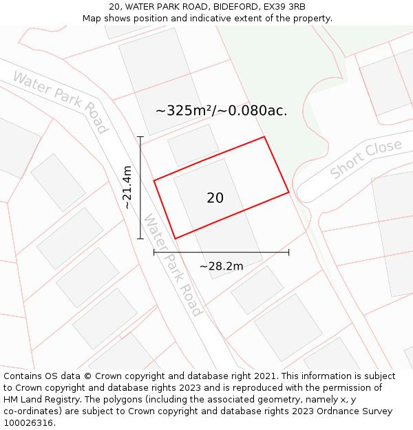 20, WATER PARK ROAD, BIDEFORD, EX39 3RB: Plot and title map