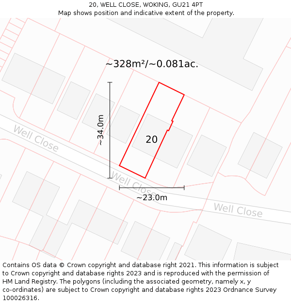 20, WELL CLOSE, WOKING, GU21 4PT: Plot and title map