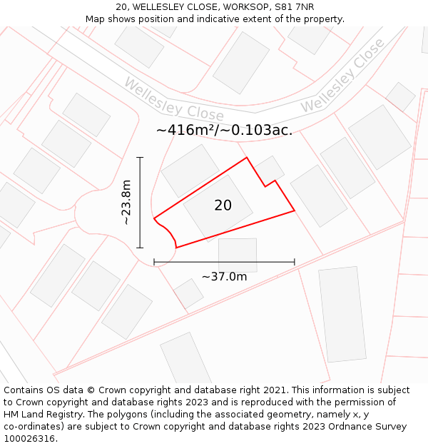 20, WELLESLEY CLOSE, WORKSOP, S81 7NR: Plot and title map