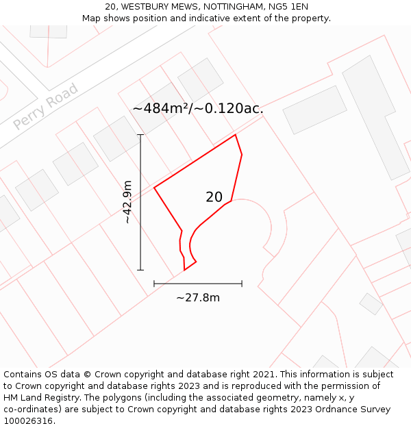 20, WESTBURY MEWS, NOTTINGHAM, NG5 1EN: Plot and title map