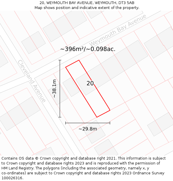 20, WEYMOUTH BAY AVENUE, WEYMOUTH, DT3 5AB: Plot and title map