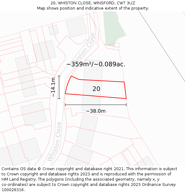 20, WHISTON CLOSE, WINSFORD, CW7 3UZ: Plot and title map