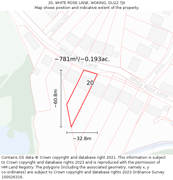 20, WHITE ROSE LANE, WOKING, GU22 7JX: Plot and title map