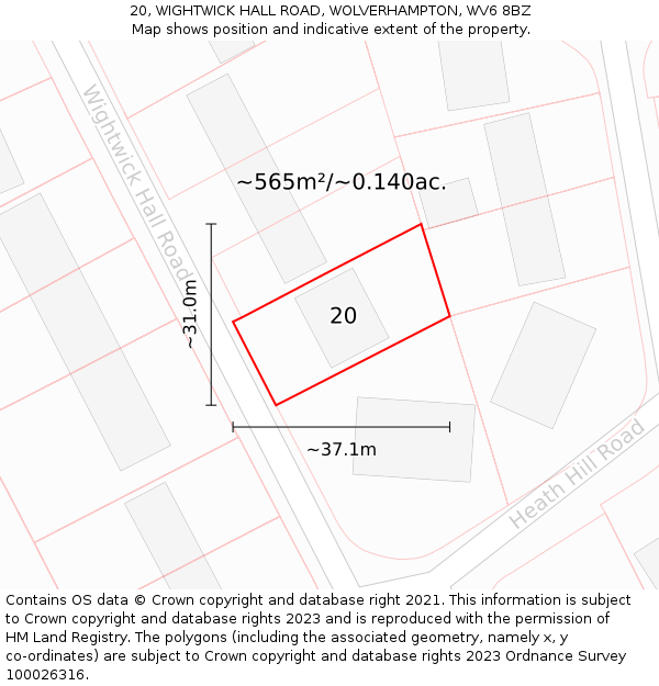 20, WIGHTWICK HALL ROAD, WOLVERHAMPTON, WV6 8BZ: Plot and title map