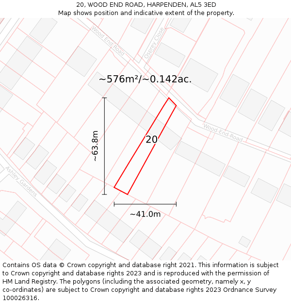 20, WOOD END ROAD, HARPENDEN, AL5 3ED: Plot and title map