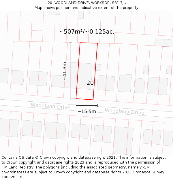 20, WOODLAND DRIVE, WORKSOP, S81 7JU: Plot and title map