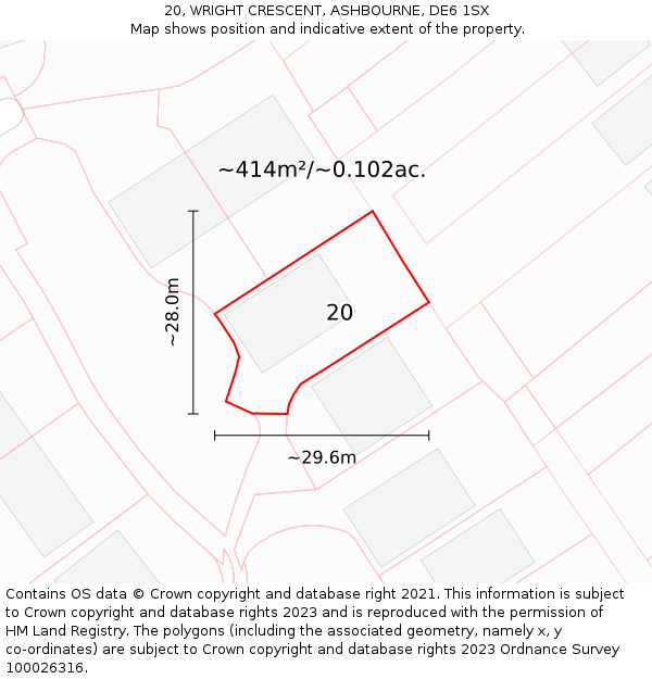 20, WRIGHT CRESCENT, ASHBOURNE, DE6 1SX: Plot and title map