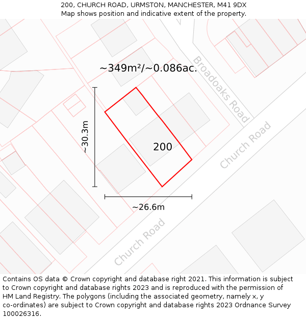 200, CHURCH ROAD, URMSTON, MANCHESTER, M41 9DX: Plot and title map