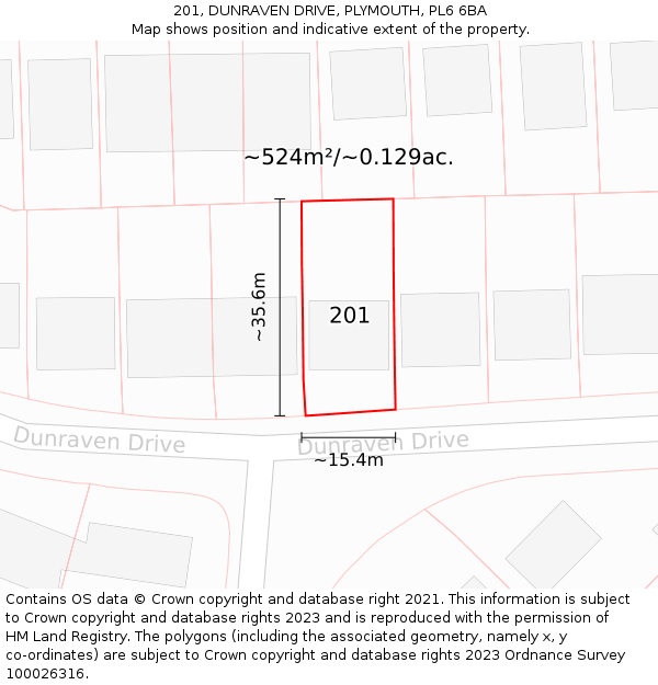 201, DUNRAVEN DRIVE, PLYMOUTH, PL6 6BA: Plot and title map