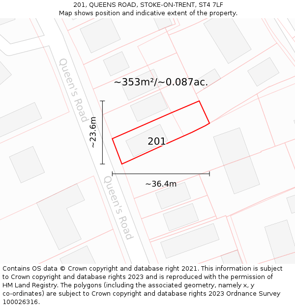 201, QUEENS ROAD, STOKE-ON-TRENT, ST4 7LF: Plot and title map
