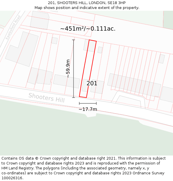 201, SHOOTERS HILL, LONDON, SE18 3HP: Plot and title map