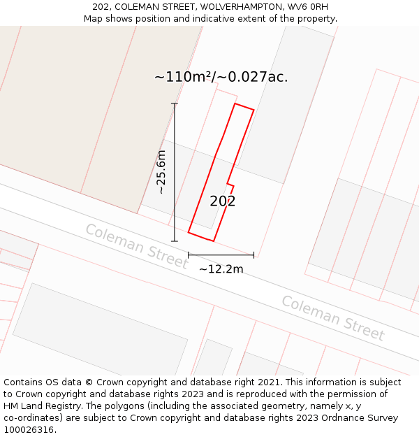 202, COLEMAN STREET, WOLVERHAMPTON, WV6 0RH: Plot and title map