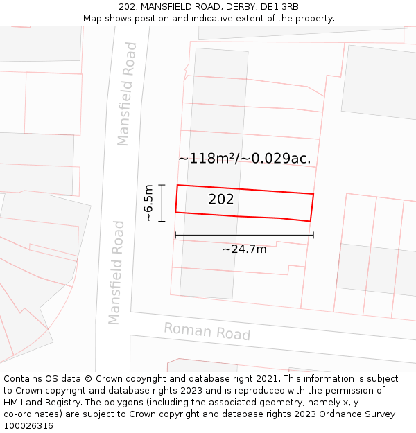 202, MANSFIELD ROAD, DERBY, DE1 3RB: Plot and title map