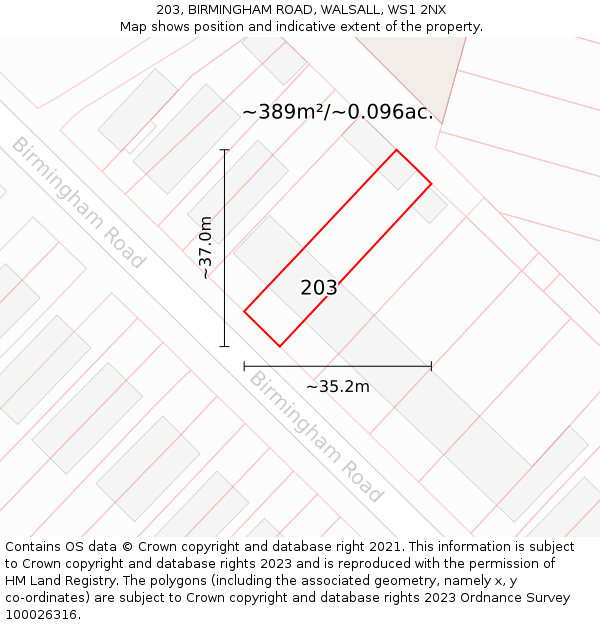 203, BIRMINGHAM ROAD, WALSALL, WS1 2NX: Plot and title map