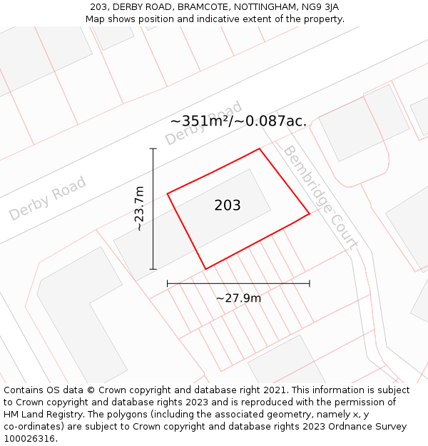 203, DERBY ROAD, BRAMCOTE, NOTTINGHAM, NG9 3JA: Plot and title map