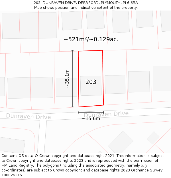 203, DUNRAVEN DRIVE, DERRIFORD, PLYMOUTH, PL6 6BA: Plot and title map