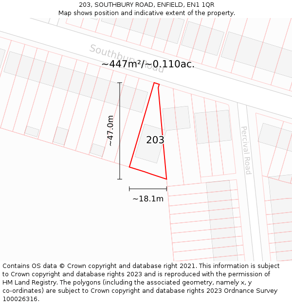 203, SOUTHBURY ROAD, ENFIELD, EN1 1QR: Plot and title map