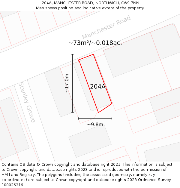 204A, MANCHESTER ROAD, NORTHWICH, CW9 7NN: Plot and title map