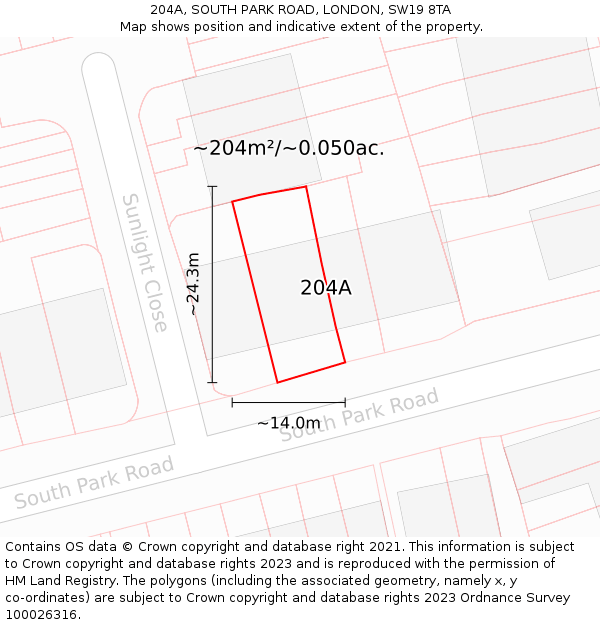 204A, SOUTH PARK ROAD, LONDON, SW19 8TA: Plot and title map
