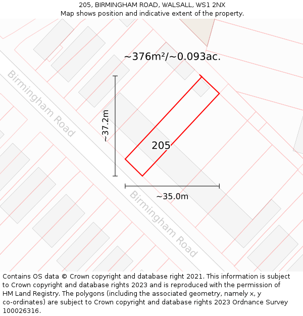 205, BIRMINGHAM ROAD, WALSALL, WS1 2NX: Plot and title map