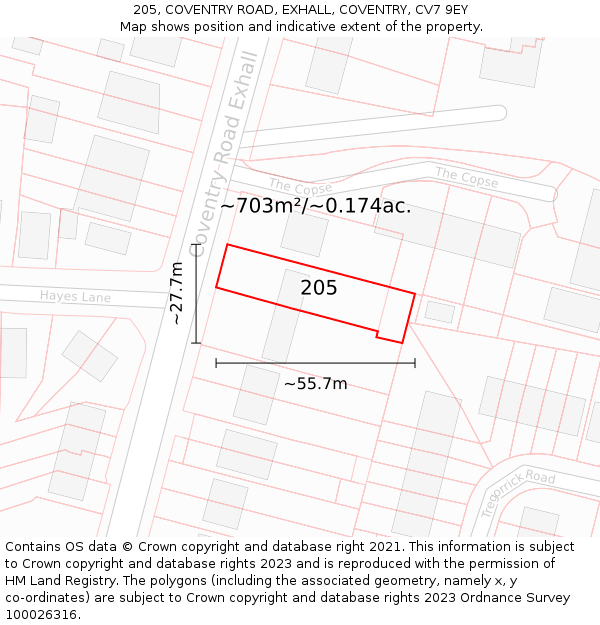 205, COVENTRY ROAD, EXHALL, COVENTRY, CV7 9EY: Plot and title map